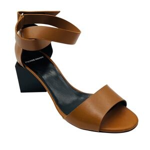 PIERRE HARDY TAN BLOCK HEEL LEATHER SANDALS